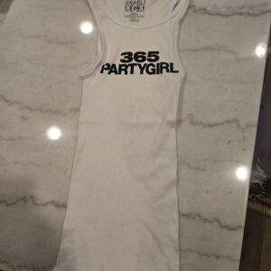 White Tank Top with Black '365 Party Girl' Print